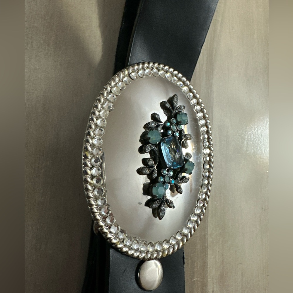 Silver Blue Rhinestone Belt Buckle - Picture 3 of 6